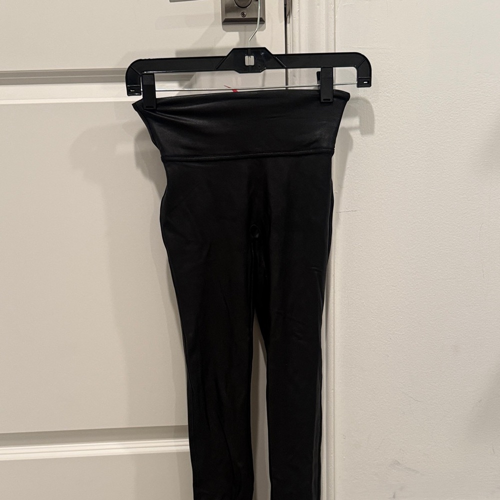 SPANX Black High-Waist Faux Leather Leggings